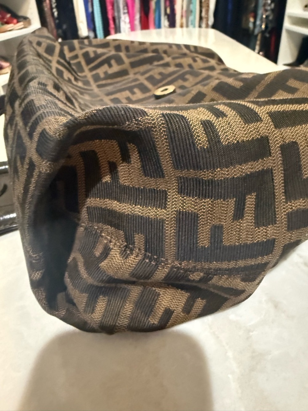 Fendi Tobacco Zucca canvas "B Buckle" hobo bag featuring brown leather i. EUC - Picture 12 of 12